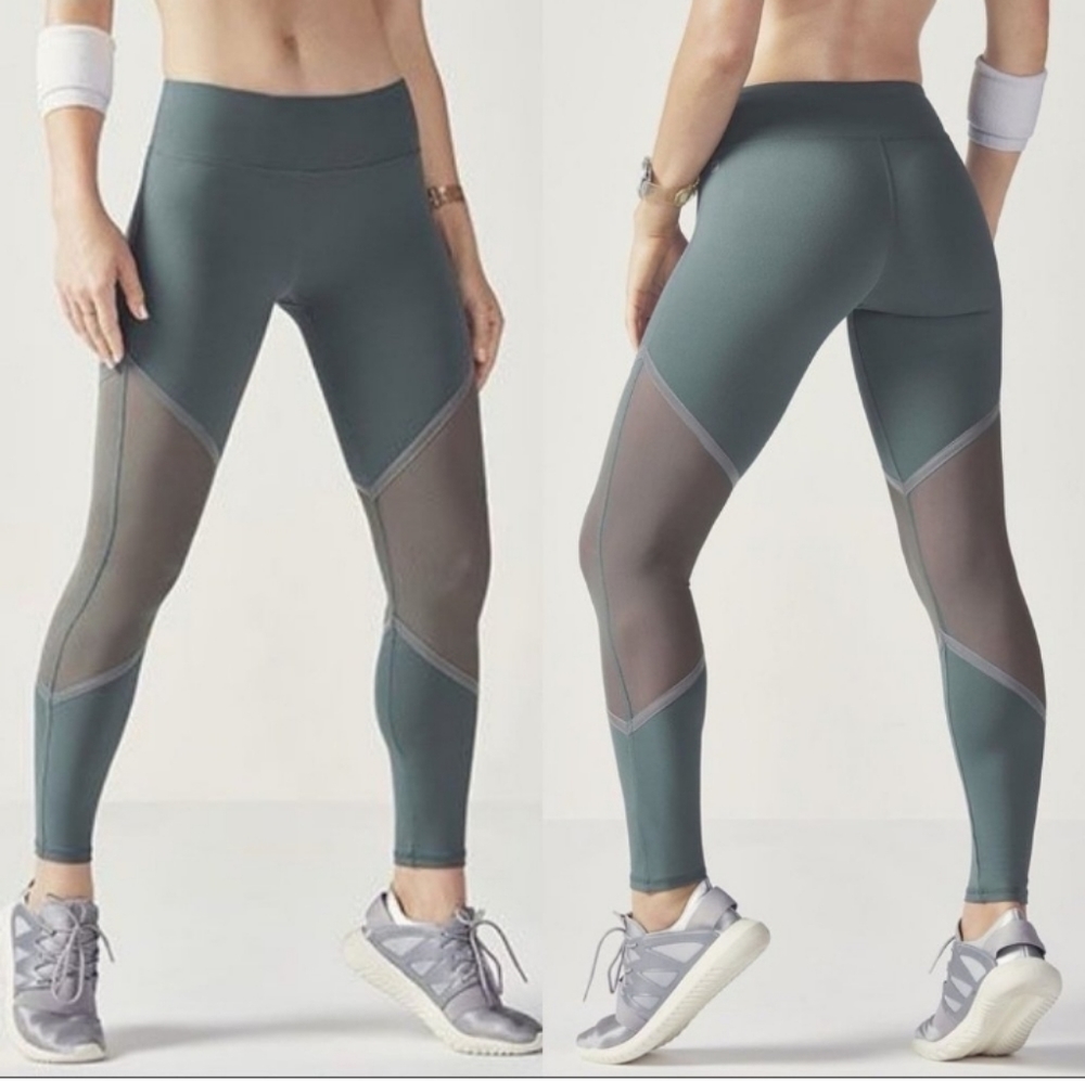 Fabletics Mid Rise Mesh Powerhold Leggings Teal Mesh Medium